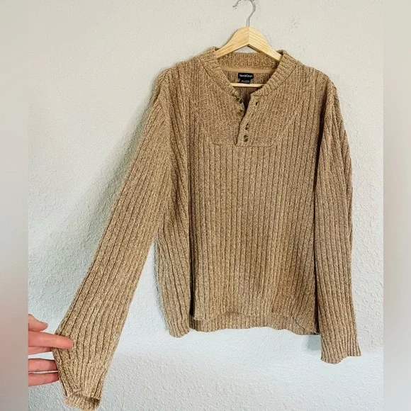 Vintage NorthCrest Tan 100% Cotton Half Button Sweater - Picture 6 of 10